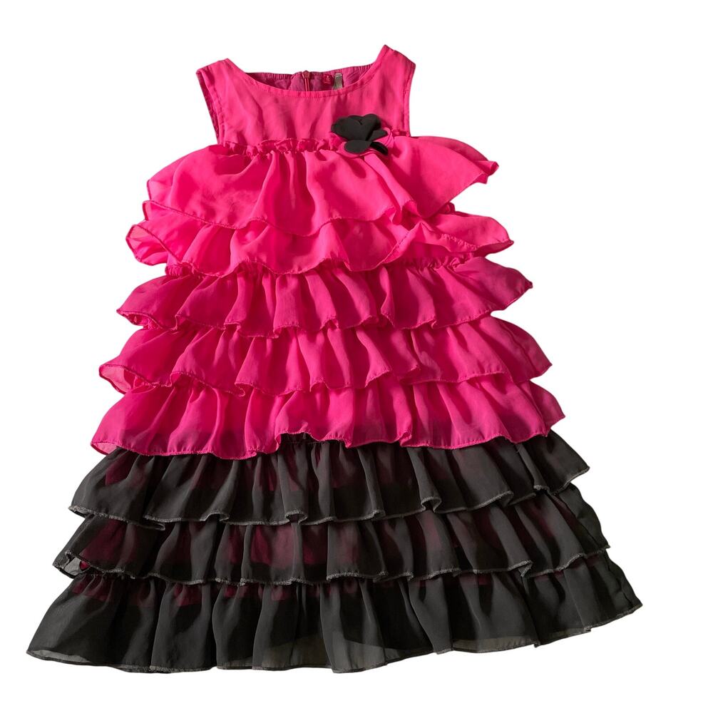 Orchestra Pink & Gray Ruffle Layered Dress - Girls Size 5